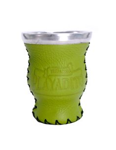 Playadito Glass Mate Gourd with Steel Ring & Leather Green